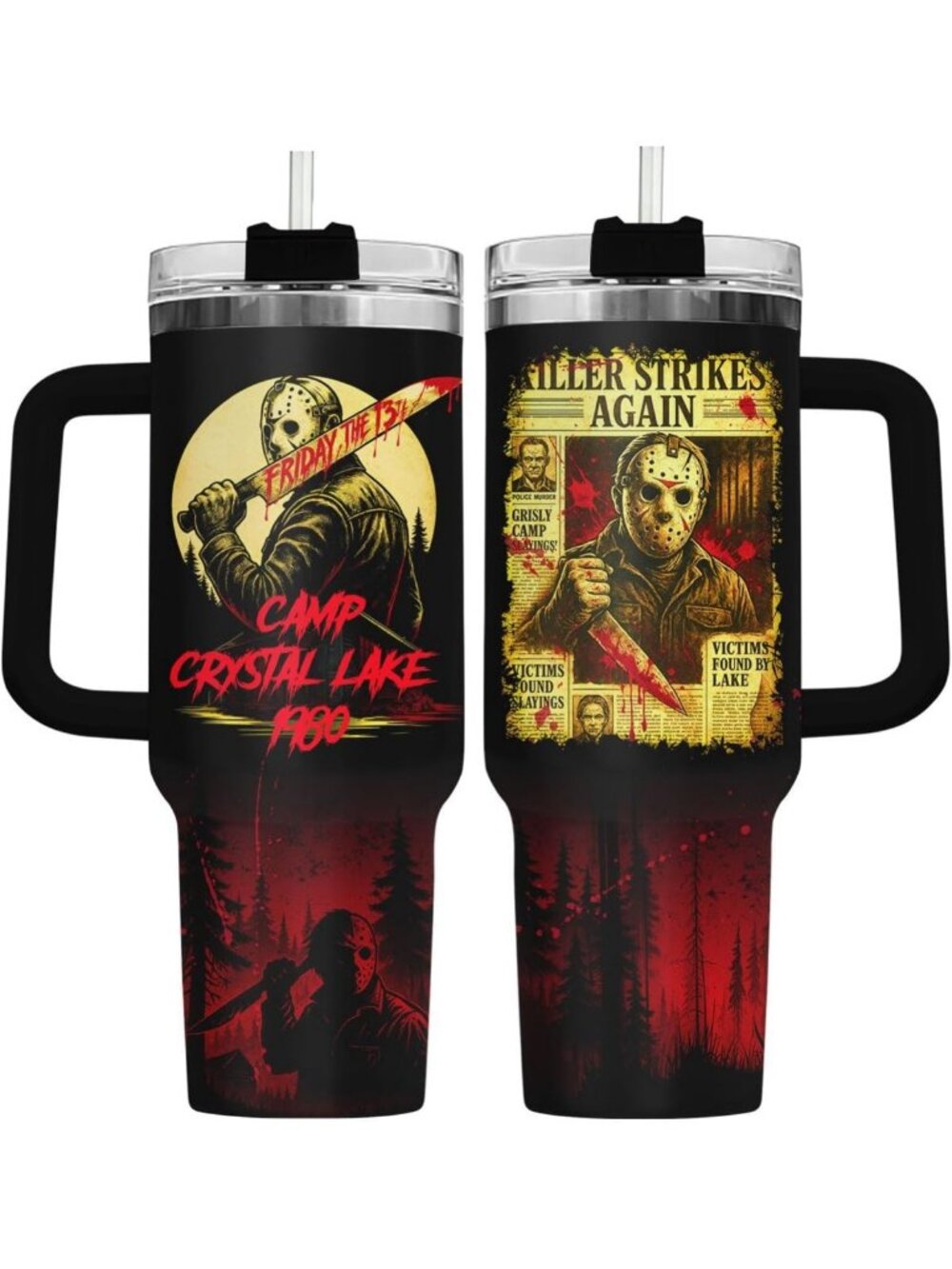 Retro Horror 40 oz Tumbler with Handle - Scary Halloween Drinkware Gift